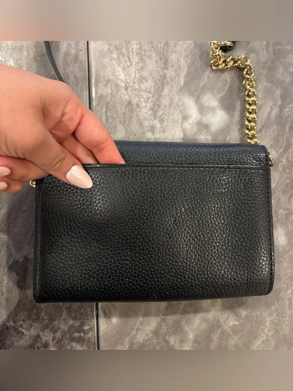 Michael Kors Black Pebbled Leather Crossbody with Gold MK Emblem - Picture 3 of 7
